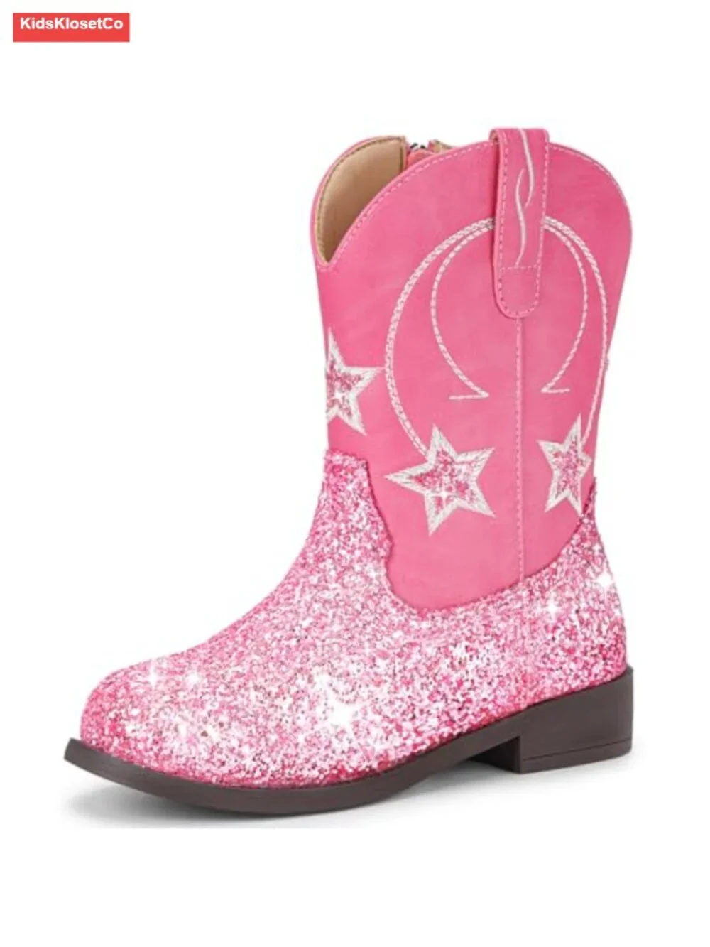 Girls Boys Western Boots - Faux Leather Cowboy Boots with Side Zipper